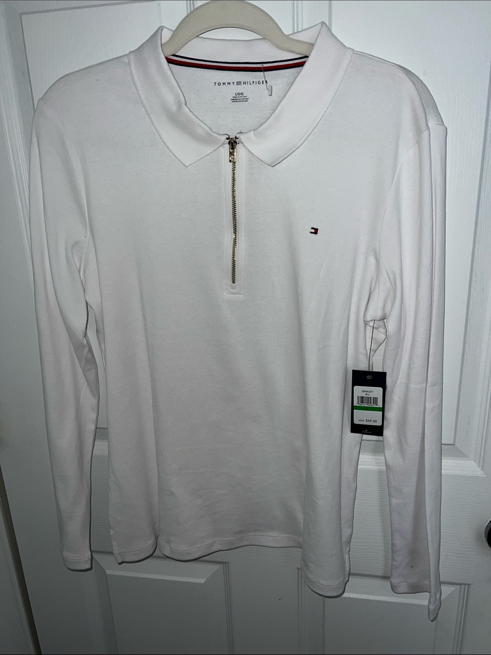Tommy Hilfiger Ladies White Long-Sleeve Zip Polo - NWT